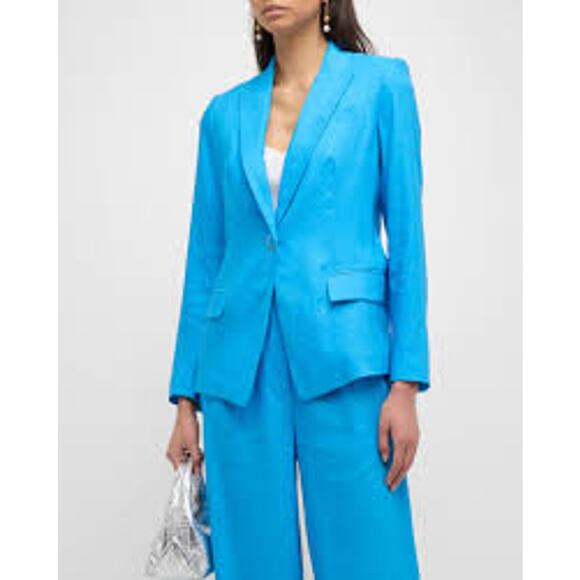 Milly Avery Linen Single Button Notched Blazer Sky Blue 17OJ00 Size 0 XS NEW - Picture 4 of 6